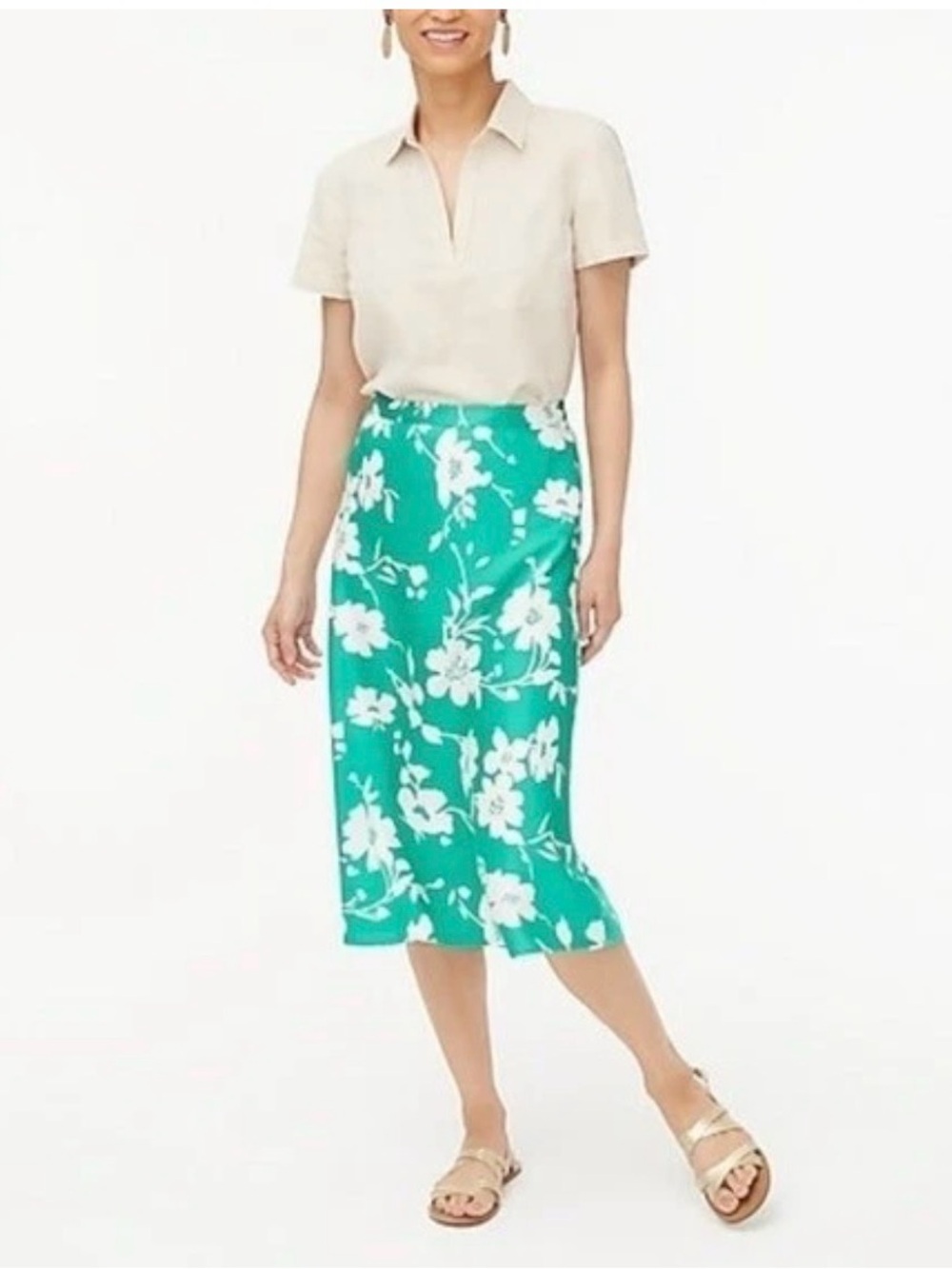J. Crew Teal Floral Midi Skirt